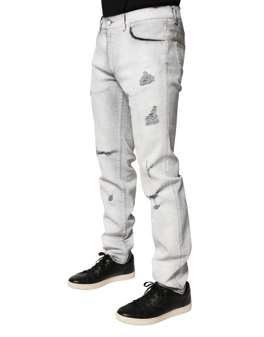Dolce & Gabbana Light Gray Distressed Skinny Men Denim Jeans - IT48 | M