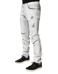 Dolce & Gabbana Light Gray Distressed Skinny Men Denim Jeans - IT48 | M