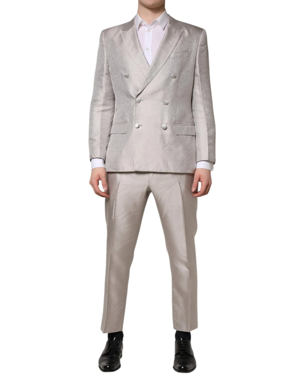 Dolce & Gabbana Light Gray Jacquard Silk Dotted 2 Piece Suit - IT50 | L - Pant Suits