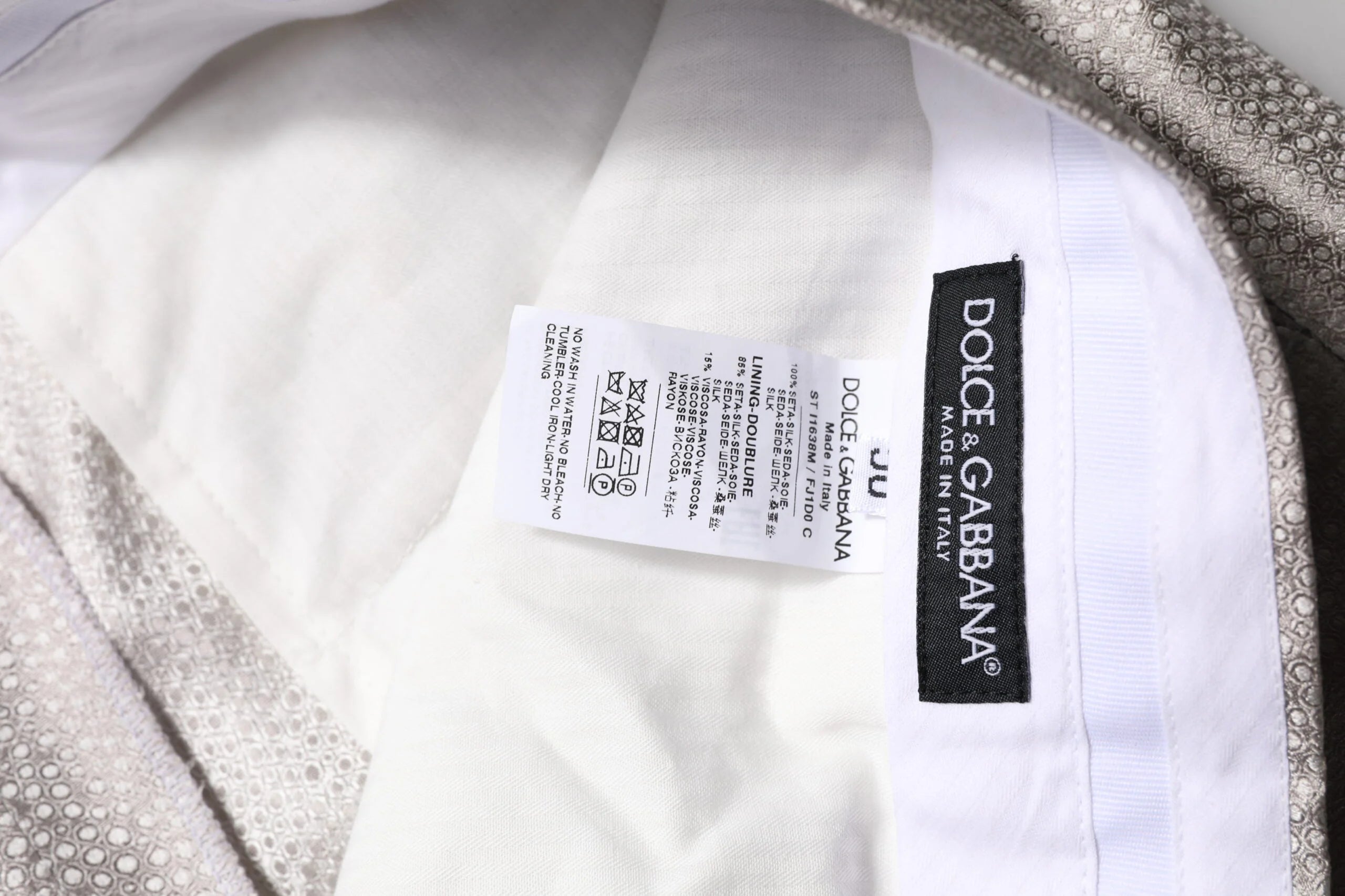 Dolce & Gabbana Light Gray Jacquard Silk Dotted 2 Piece Suit - IT50 | L - Pant Suits