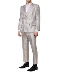 Dolce & Gabbana Light Gray Jacquard Silk Dotted 2 Piece Suit - IT50 | L - Pant Suits