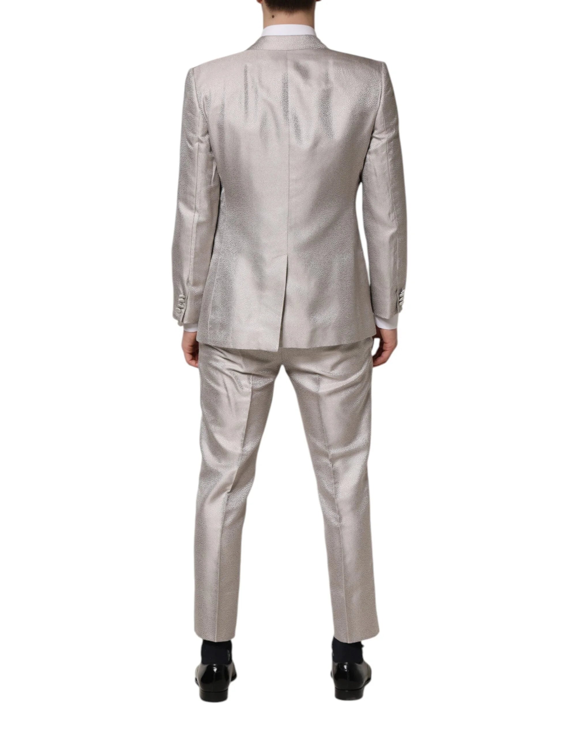 Dolce & Gabbana Light Gray Jacquard Silk Dotted 2 Piece Suit - IT50 | L - Pant Suits