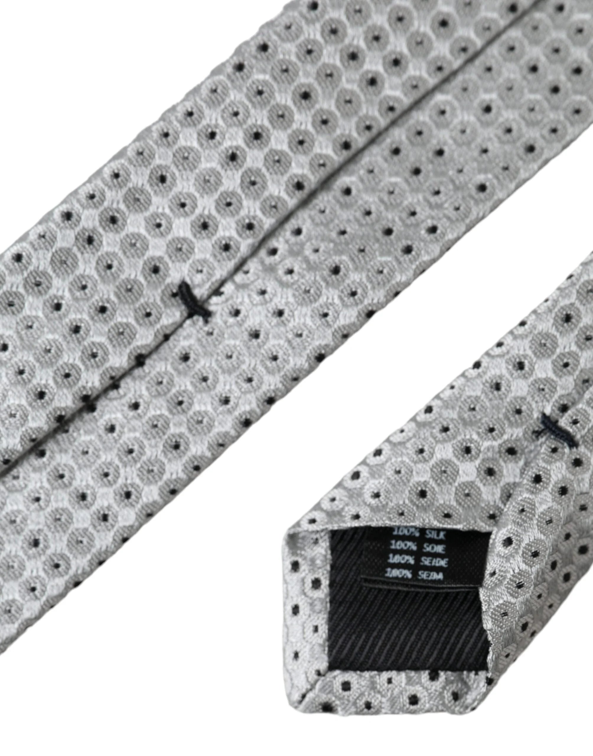 Dolce & Gabbana Light Gray Polka Dot Silk Adjustable Men Tie - Neckties