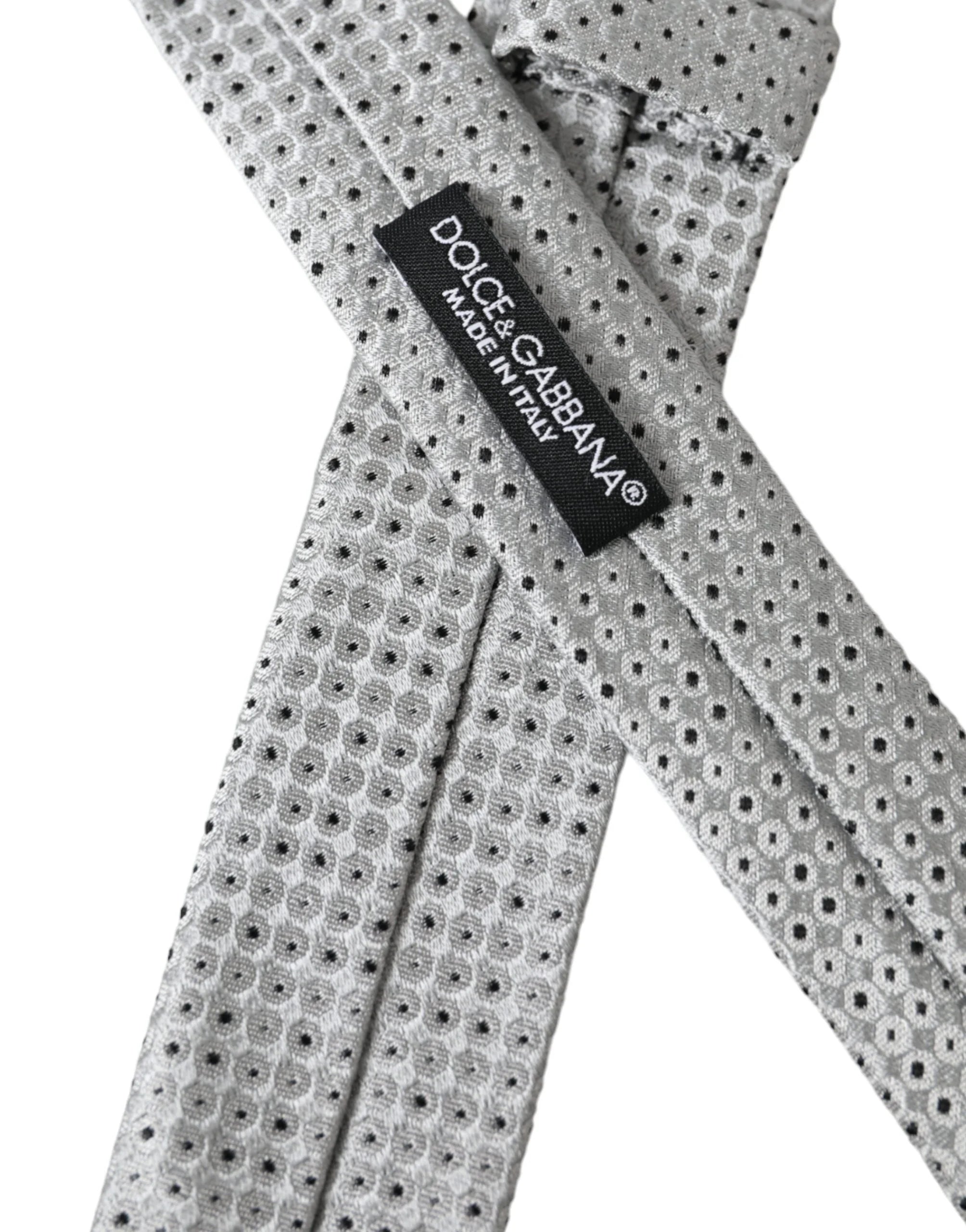 Dolce & Gabbana Light Gray Polka Dot Silk Adjustable Men Tie - Neckties