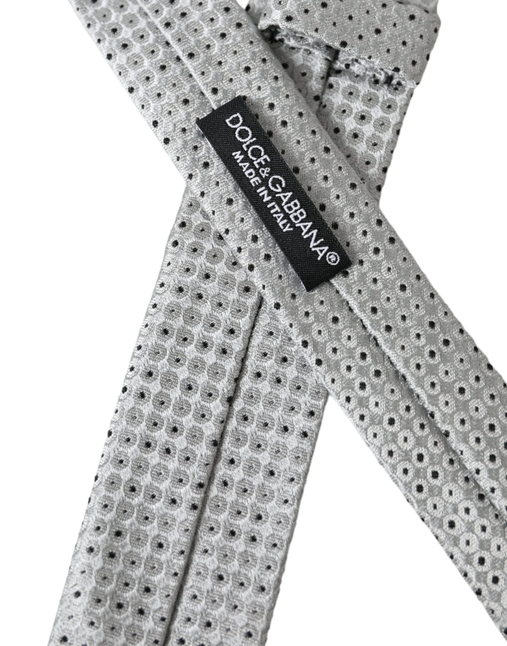 Dolce & Gabbana Light Gray Polka Dot Silk Adjustable Men Tie - Neckties