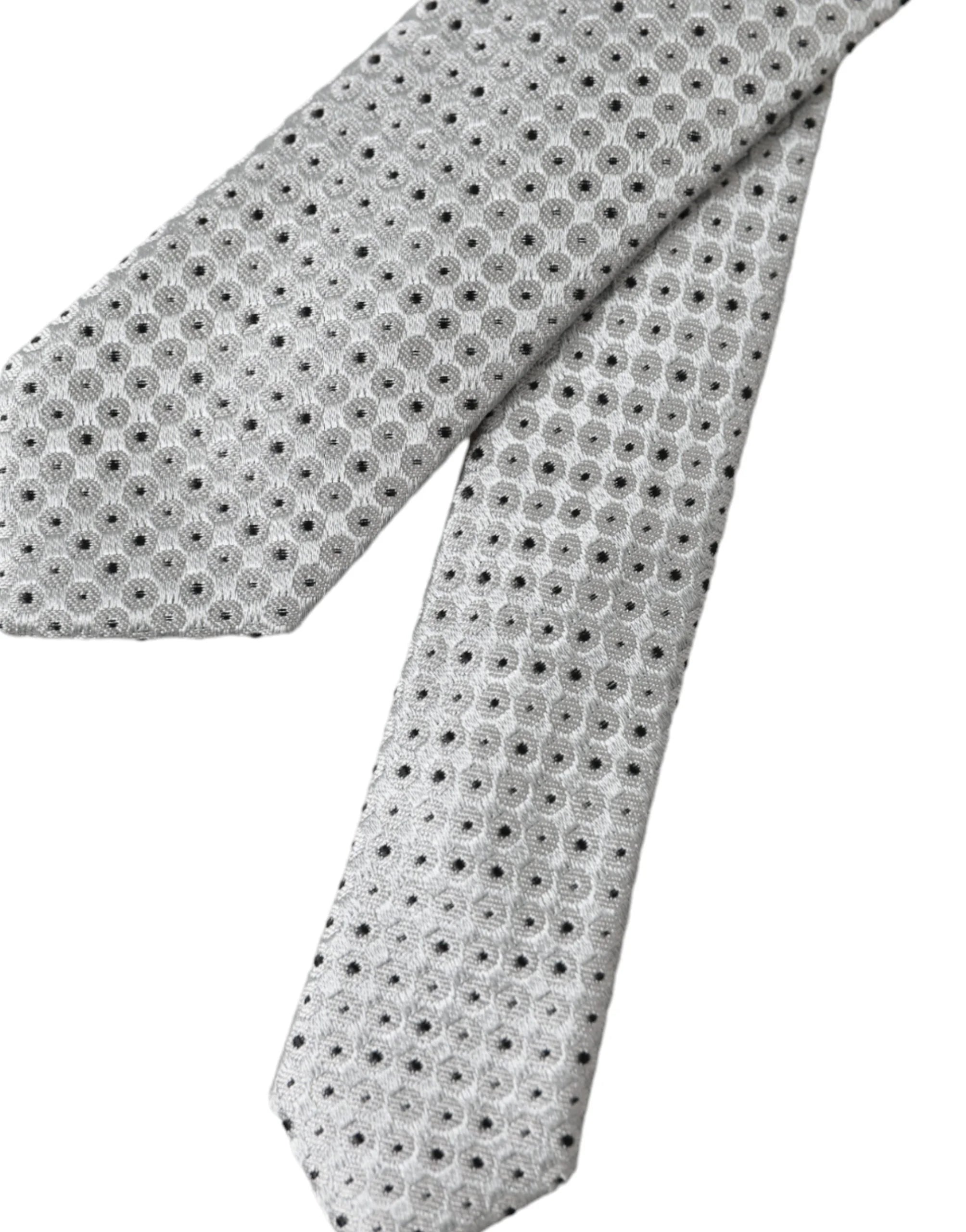Dolce & Gabbana Light Gray Polka Dot Silk Adjustable Men Tie - Neckties