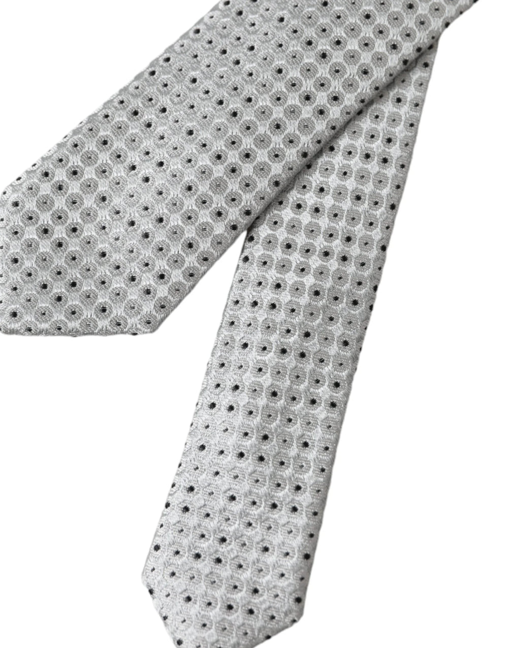 Dolce & Gabbana Light Gray Polka Dot Silk Adjustable Men Tie - Neckties