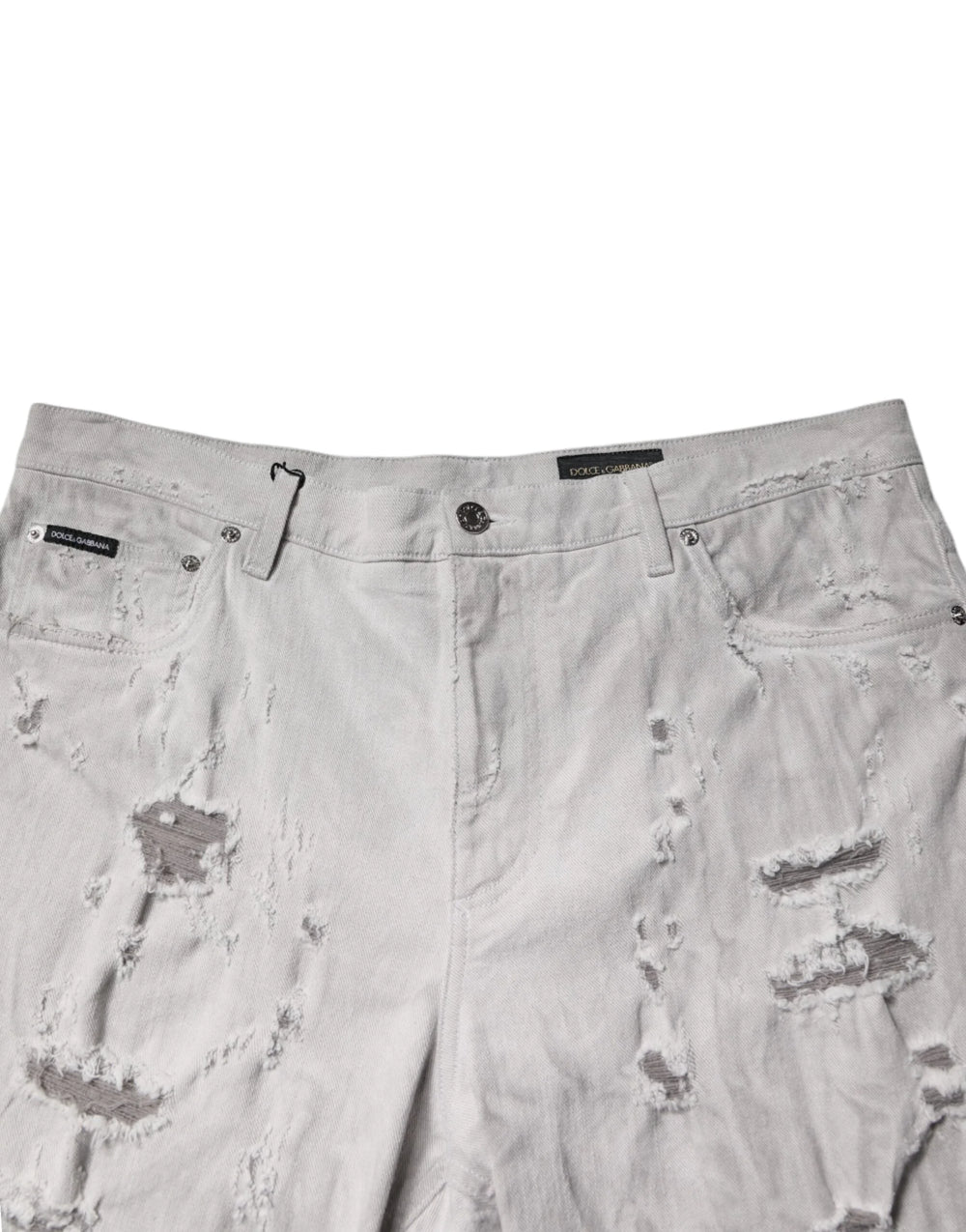Dolce & Gabbana Light Gray Tattered Men Denim Bermuda Shorts - Bermudas