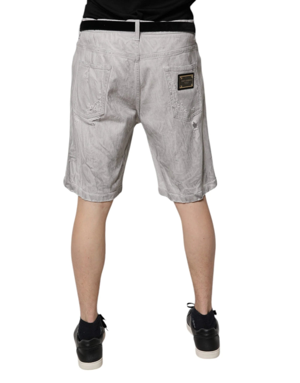 Dolce & Gabbana Light Gray Tattered Men Denim Bermuda Shorts - Bermudas