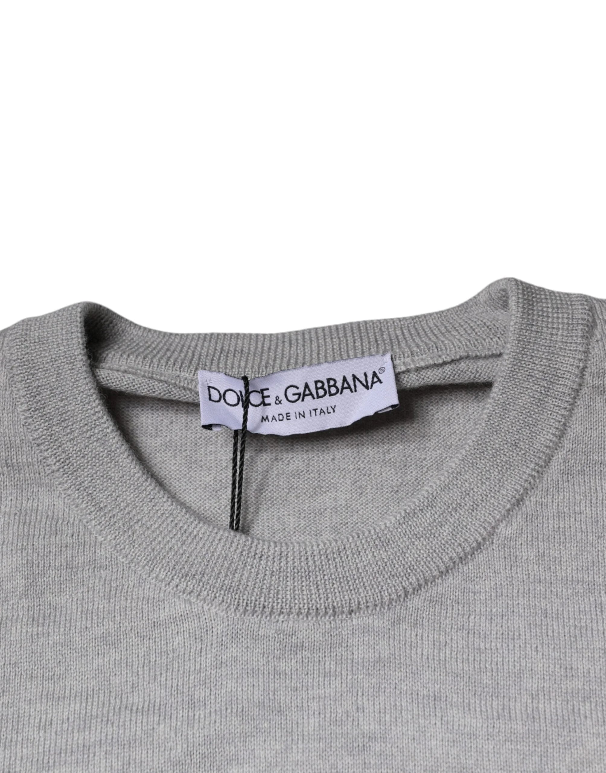 Dolce & Gabbana Light Gray Wool Crew Neck Pullover Sweater - IT50 | L - Sweaters