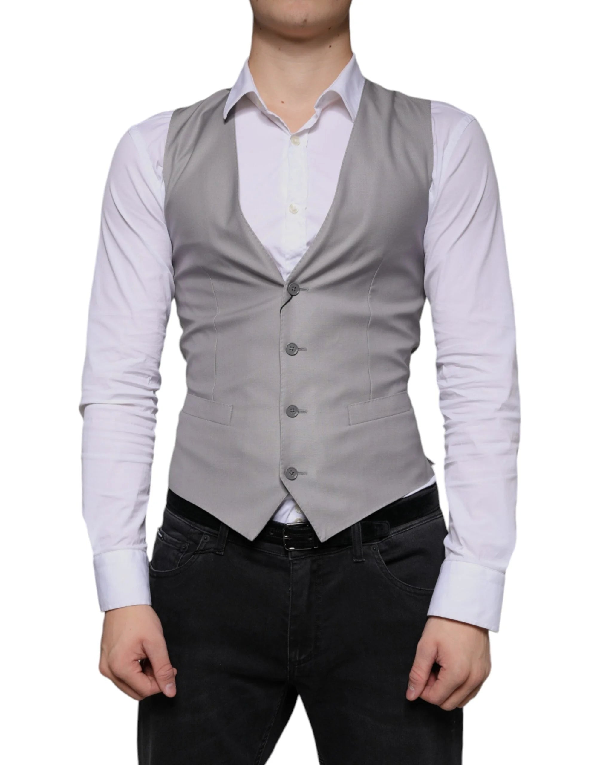 Dolce & Gabbana Light Gray Wool Formal Dress Waistcoat Vest - IT44 | XS - Vests