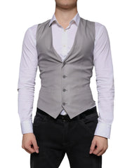 Dolce & Gabbana Light Gray Wool Formal Dress Waistcoat Vest - IT44 | XS - Vests