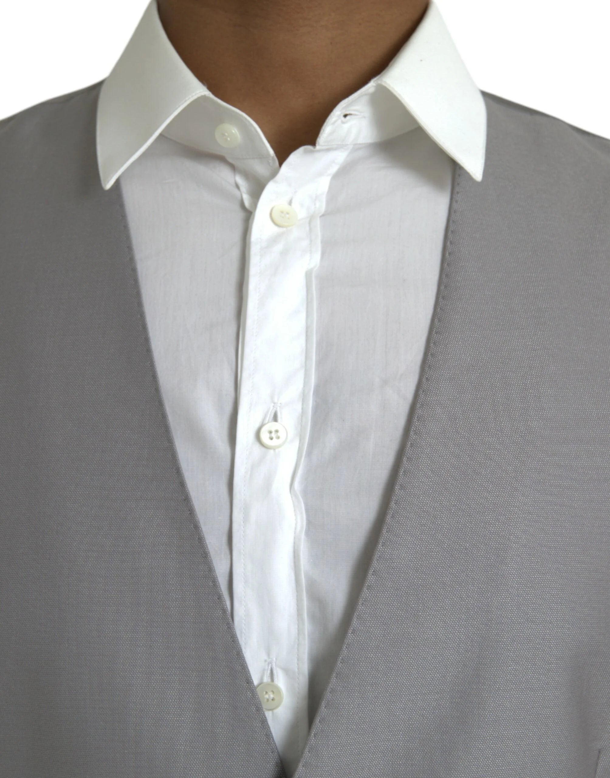 Dolce & Gabbana Light Gray Wool Formal Dress Waistcoat Vest - IT52 | XL - Vests