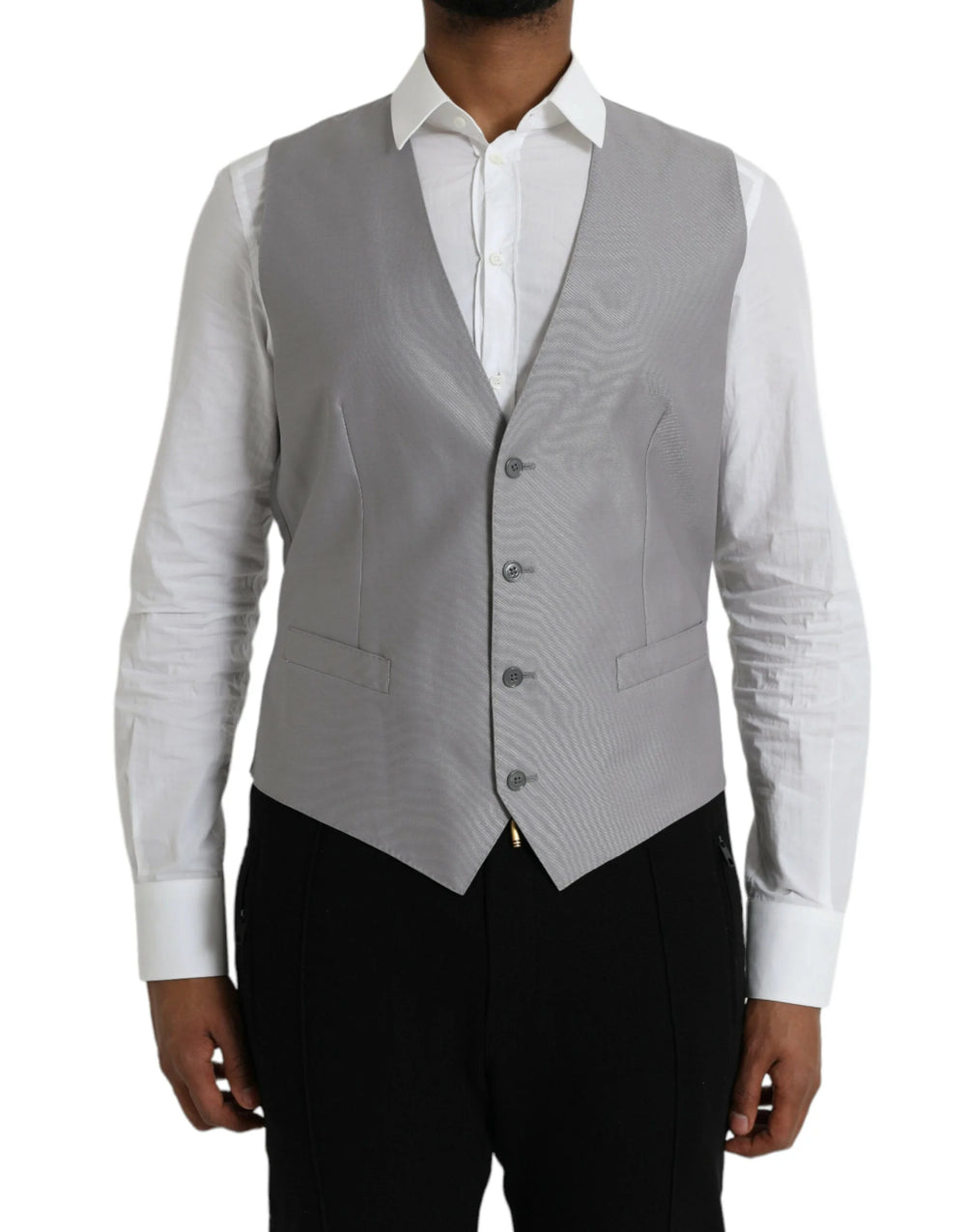 Dolce & Gabbana Light Gray Wool Formal Dress Waistcoat Vest - IT52 | XL - Vests