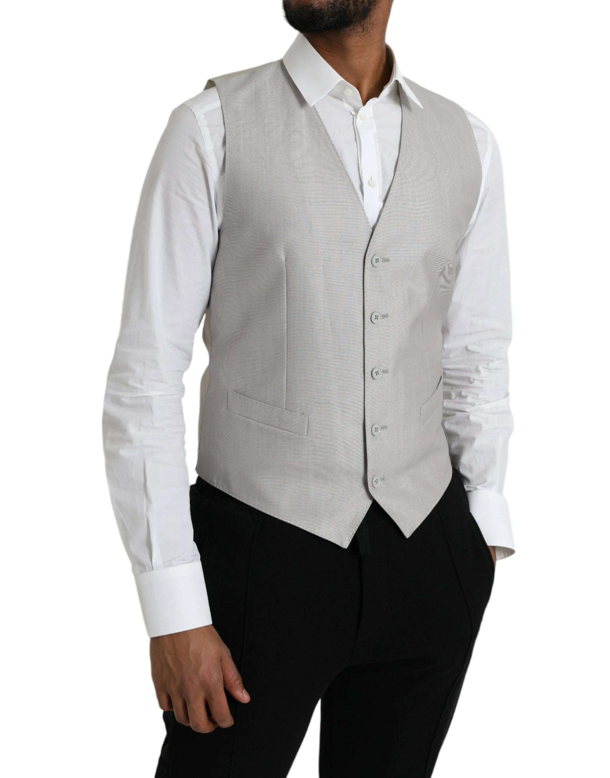 Dolce & Gabbana Light Gray Wool Formal Dress Waistcoat Vest - Vests