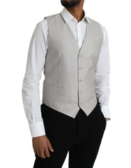 Dolce & Gabbana Light Gray Wool Formal Dress Waistcoat Vest - Vests