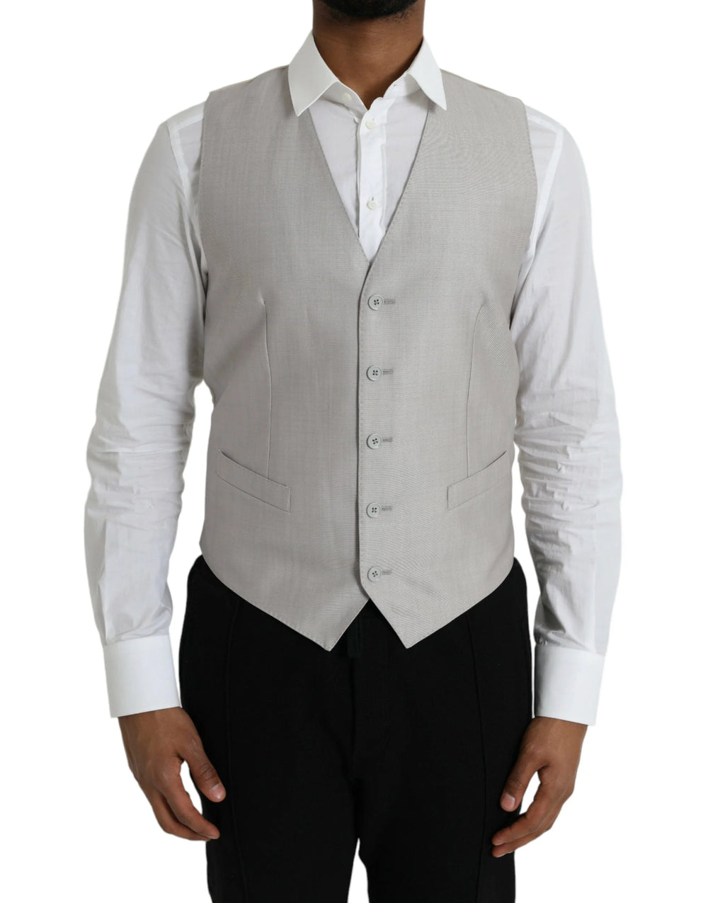 Dolce & Gabbana Light Gray Wool Formal Dress Waistcoat Vest - Vests