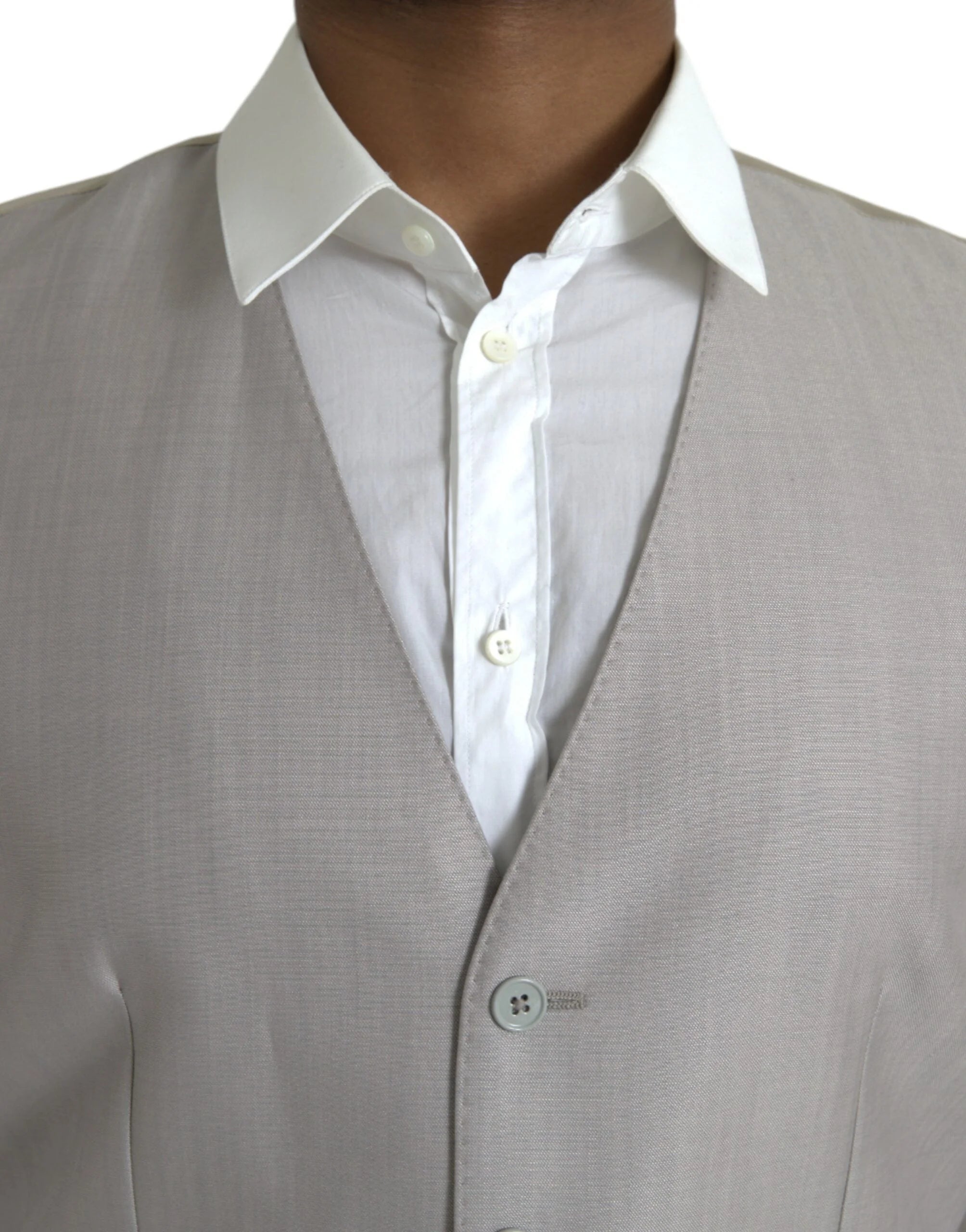 Dolce & Gabbana Light Gray Wool Formal Dress Waistcoat Vest - Vests
