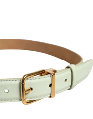 Dolce & Gabbana Light Green Leather Gold Metal Buckle Belt - 75 cm / 29,5 Inches - Belts