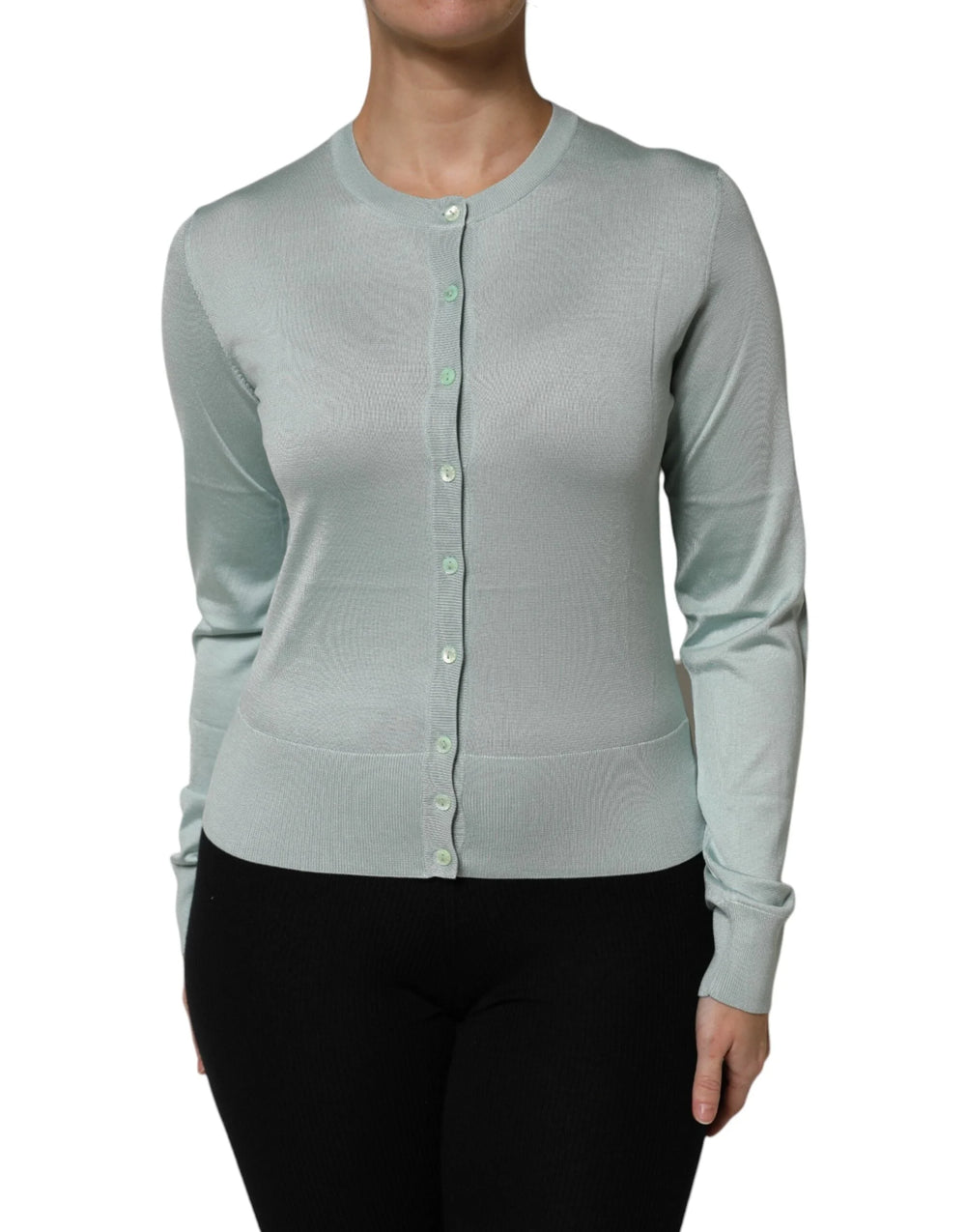 Dolce & Gabbana Light Green Silk Button Down Cardigan Sweater - Cardigans