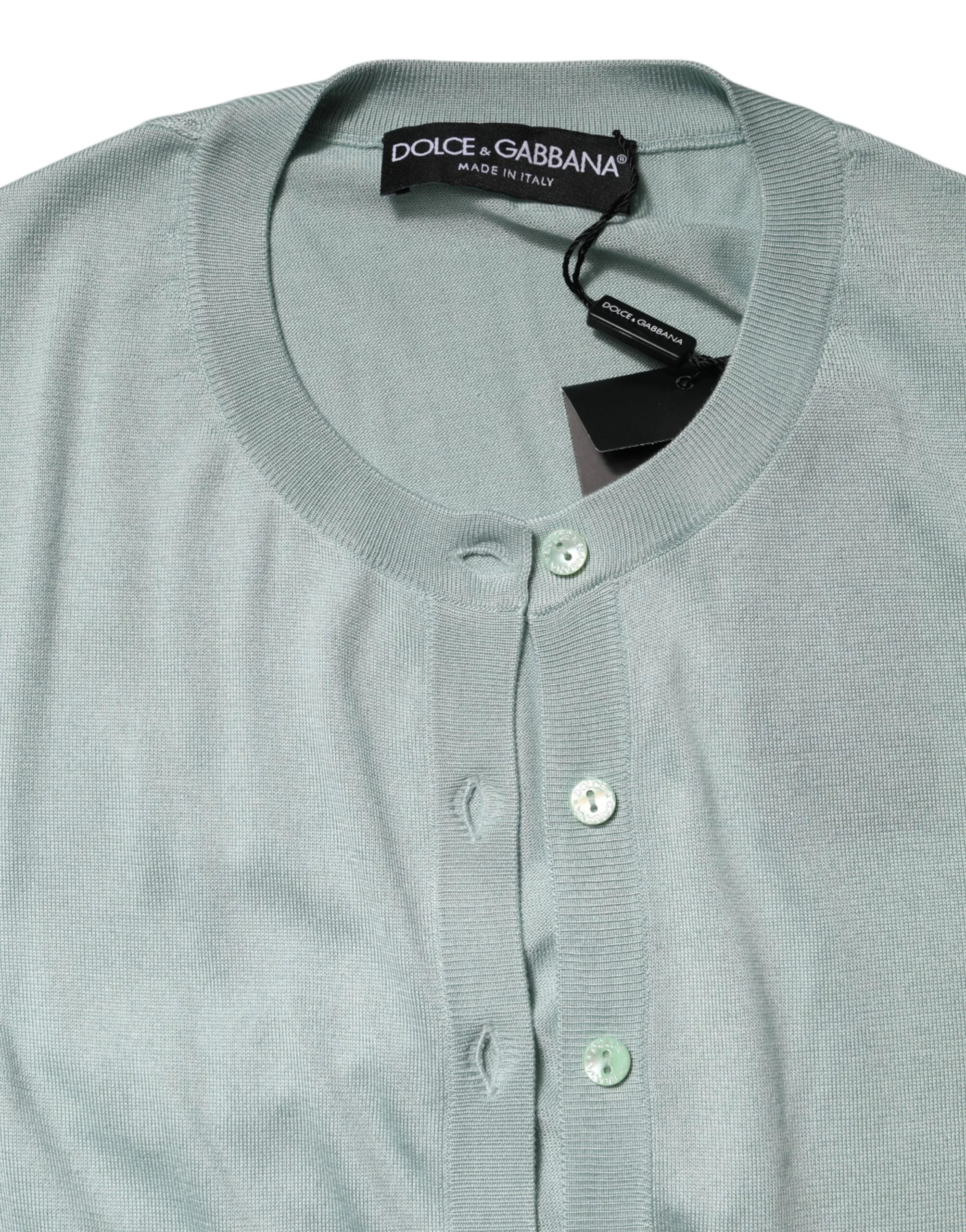 Dolce & Gabbana Light Green Silk Button Down Cardigan Sweater - Cardigans