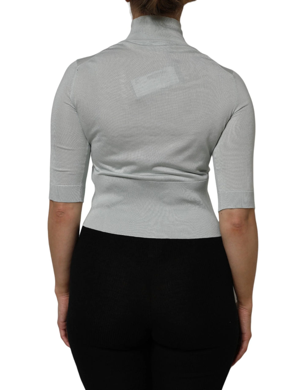 Dolce & Gabbana Light Green Silk Turtleneck 3/4 Sleeves Top - IT38 | XS - Sweaters