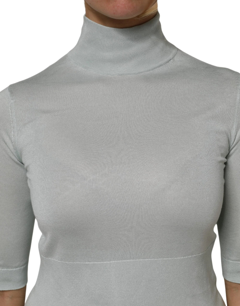 Dolce & Gabbana Light Green Silk Turtleneck 3/4 Sleeves Top - IT38 | XS - Sweaters