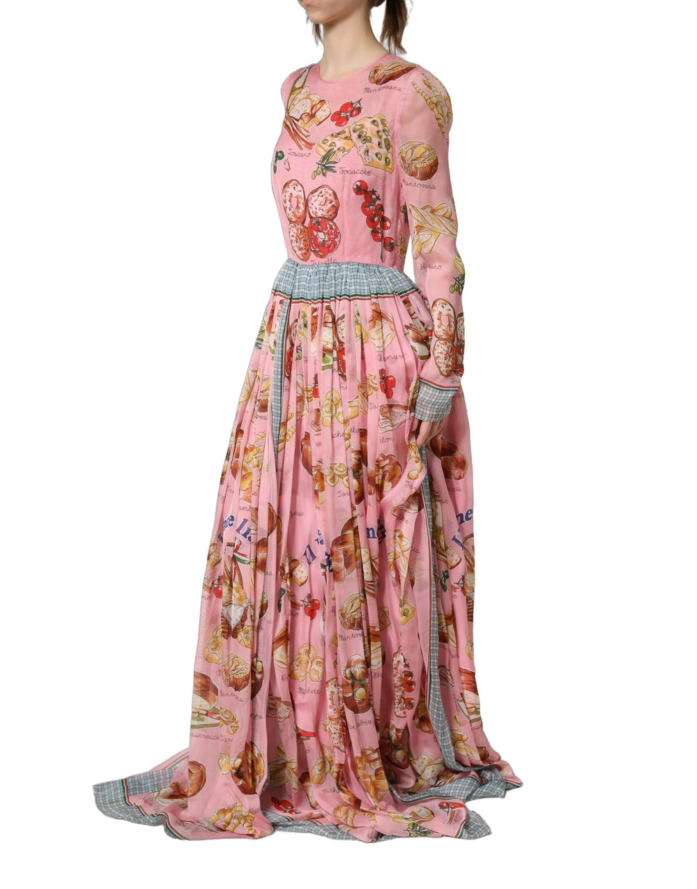 Dolce & Gabbana Light Pink Bread Print Pleated Maxi Dress - IT36|XXS