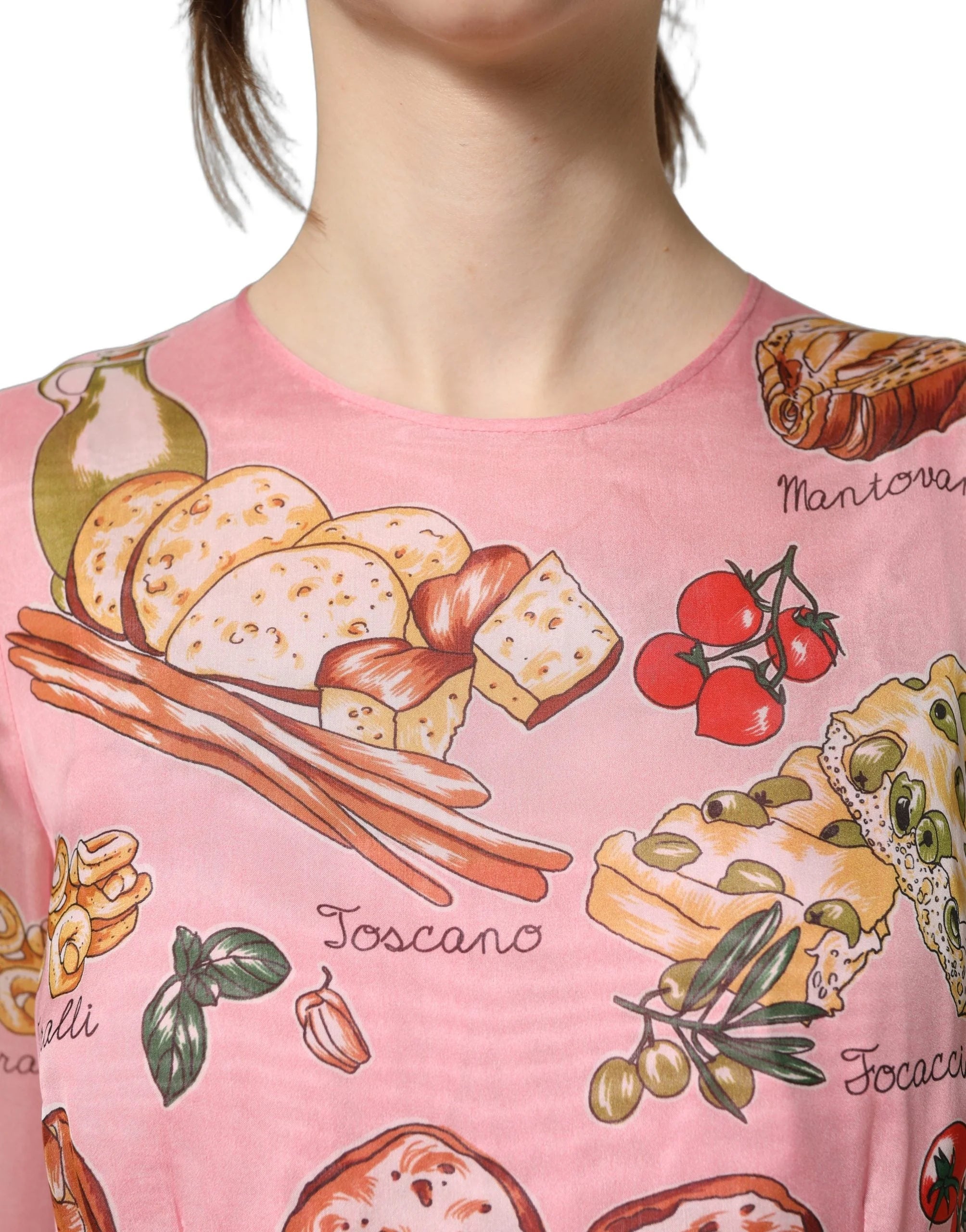 Dolce & Gabbana Light Pink Bread Print Pleated Maxi Dress - IT36|XXS