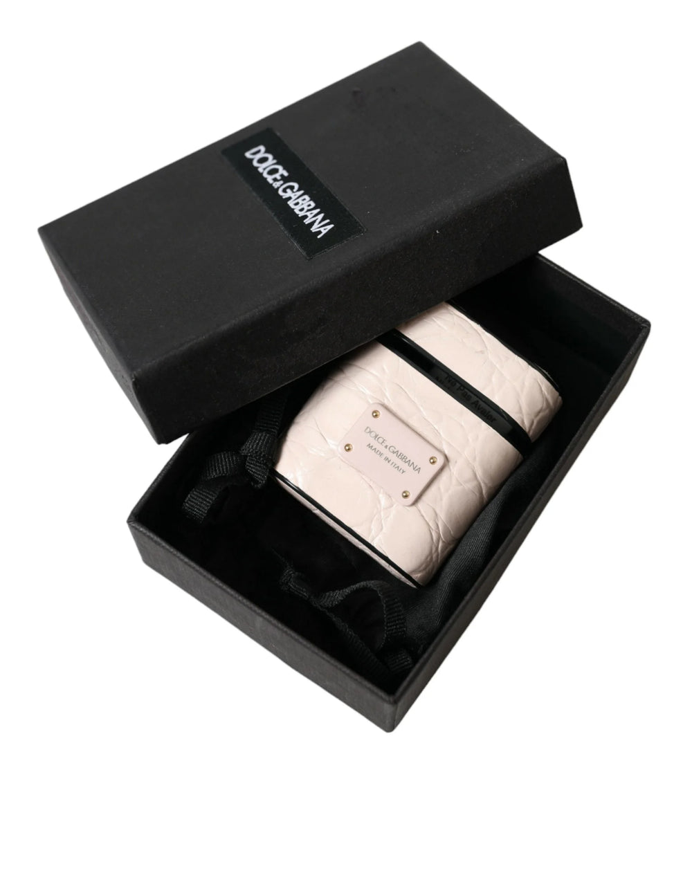 Dolce & Gabbana Light Pink Calf Leather Metal Logo Plaque Airpods Case - Headphone Carrying Cases