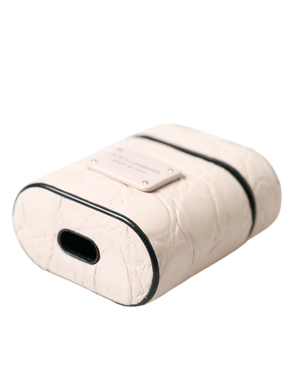 Dolce & Gabbana Light Pink Calf Leather Metal Logo Plaque Airpods Case - Headphone Carrying Cases