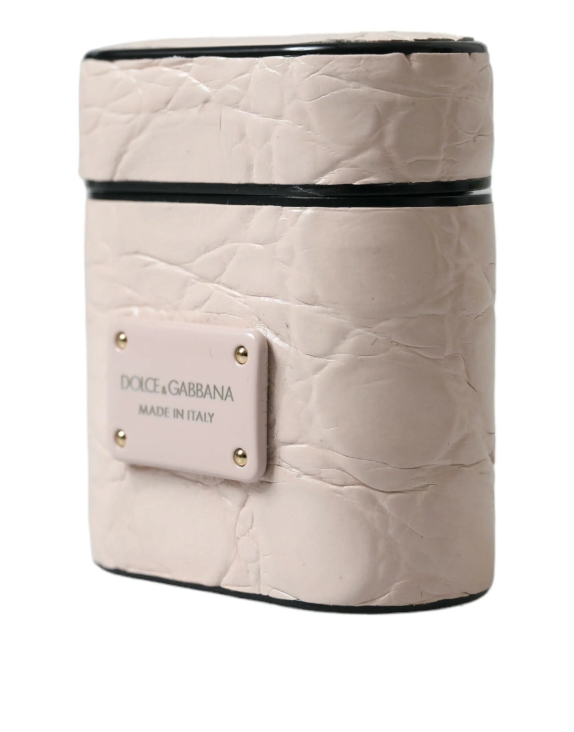 Dolce & Gabbana Light Pink Calf Leather Metal Logo Plaque Airpods Case - Headphone Carrying Cases