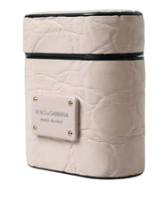 Dolce & Gabbana Light Pink Calf Leather Metal Logo Plaque Airpods Case - Headphone Carrying Cases