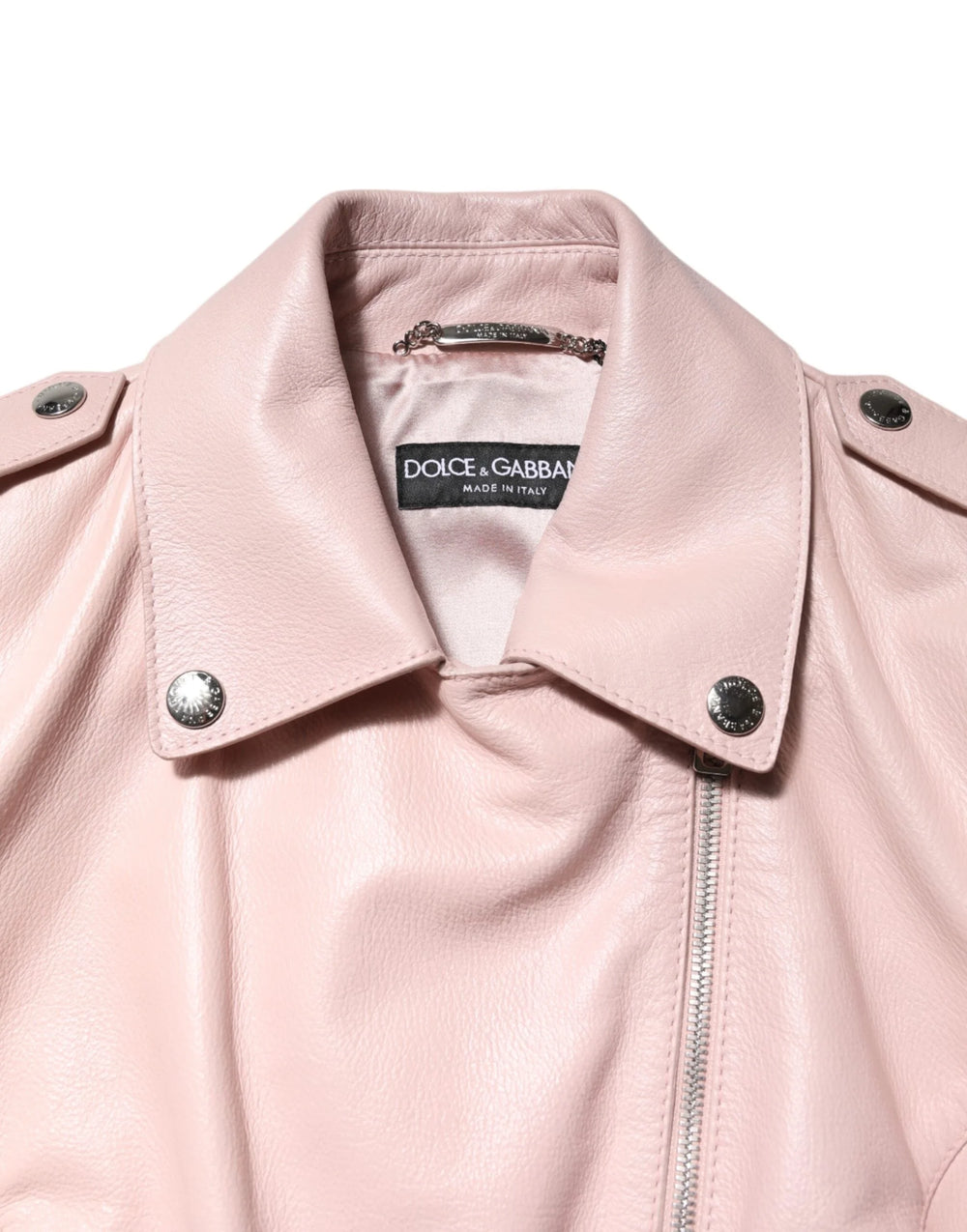 Dolce & Gabbana Light Pink Collar Leather Women Biker Jacket - IT38 | XS - Bomber Jackets