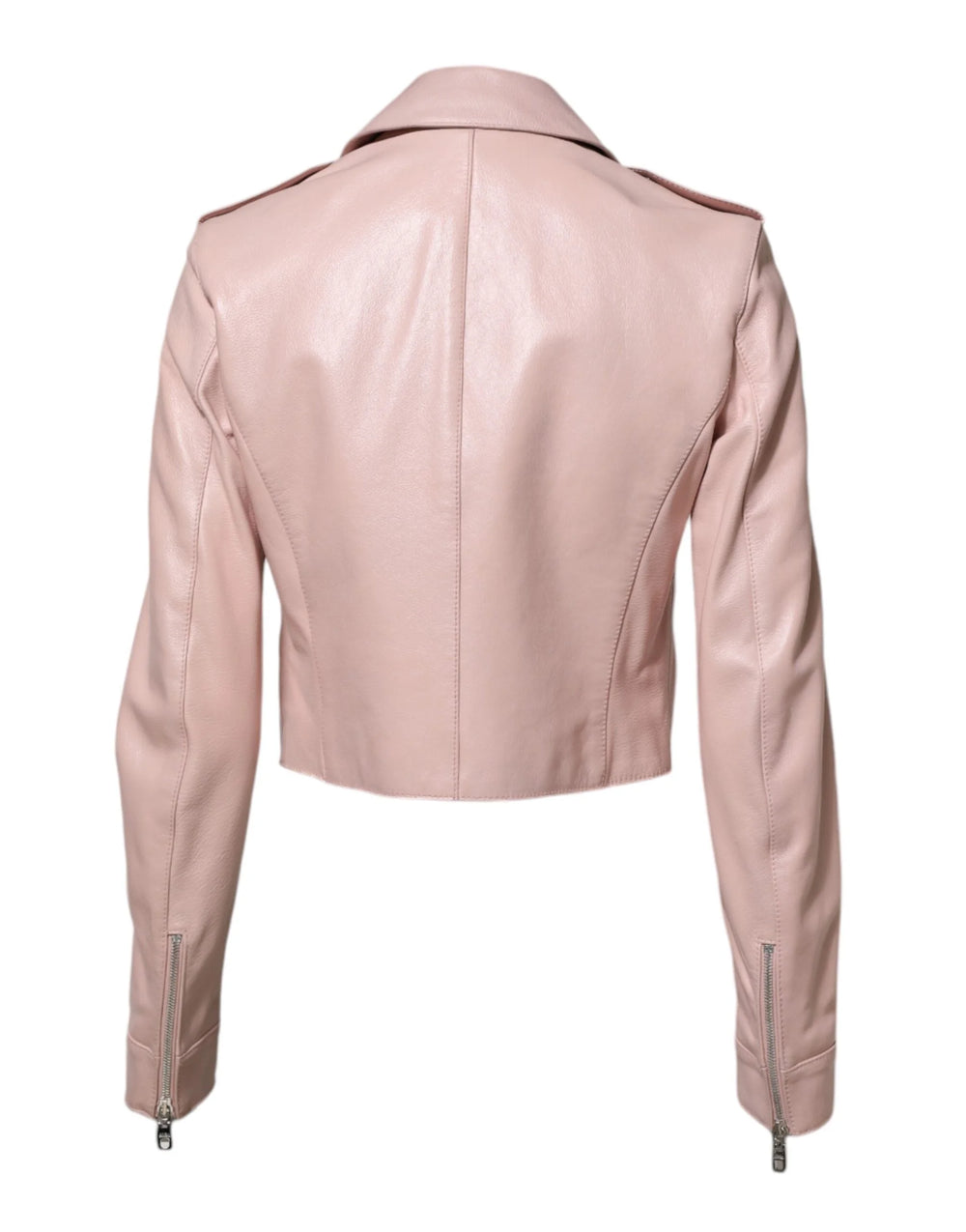 Dolce & Gabbana Light Pink Collar Leather Women Biker Jacket - IT38 | XS - Bomber Jackets
