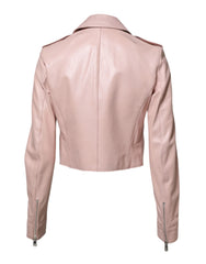 Dolce & Gabbana Light Pink Collar Leather Women Biker Jacket - IT38 | XS - Bomber Jackets