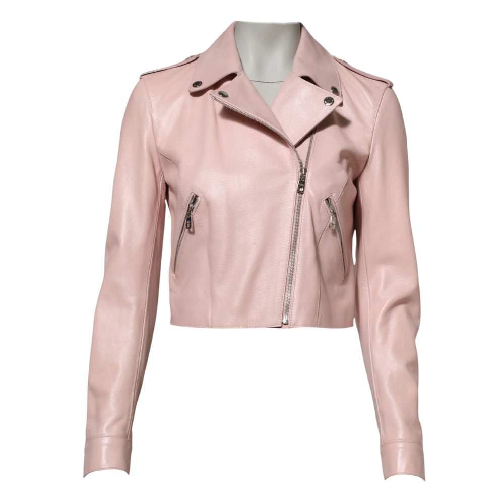 Dolce & Gabbana Light Pink Collar Leather Women Biker Jacket - IT38 | XS - Bomber Jackets
