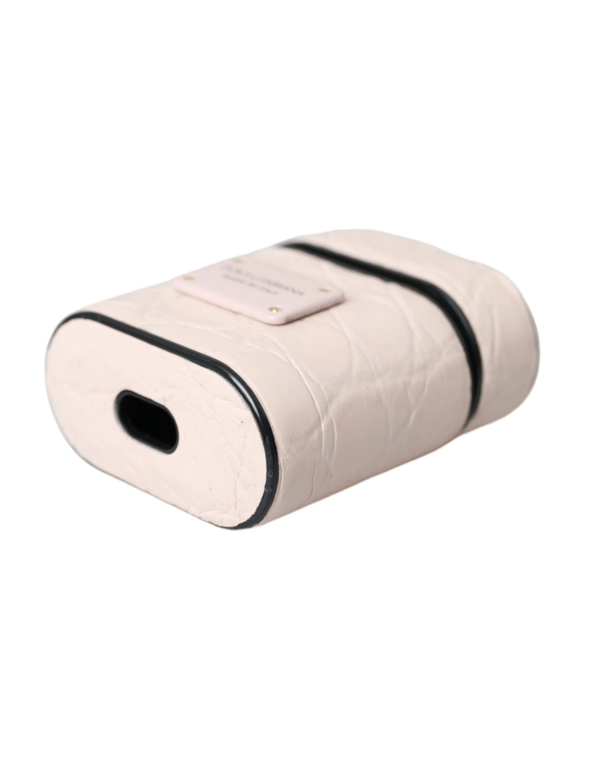 Dolce & Gabbana Light Pink Leather Metal Logo Plaque Airpods Case - Headphone Carrying Cases