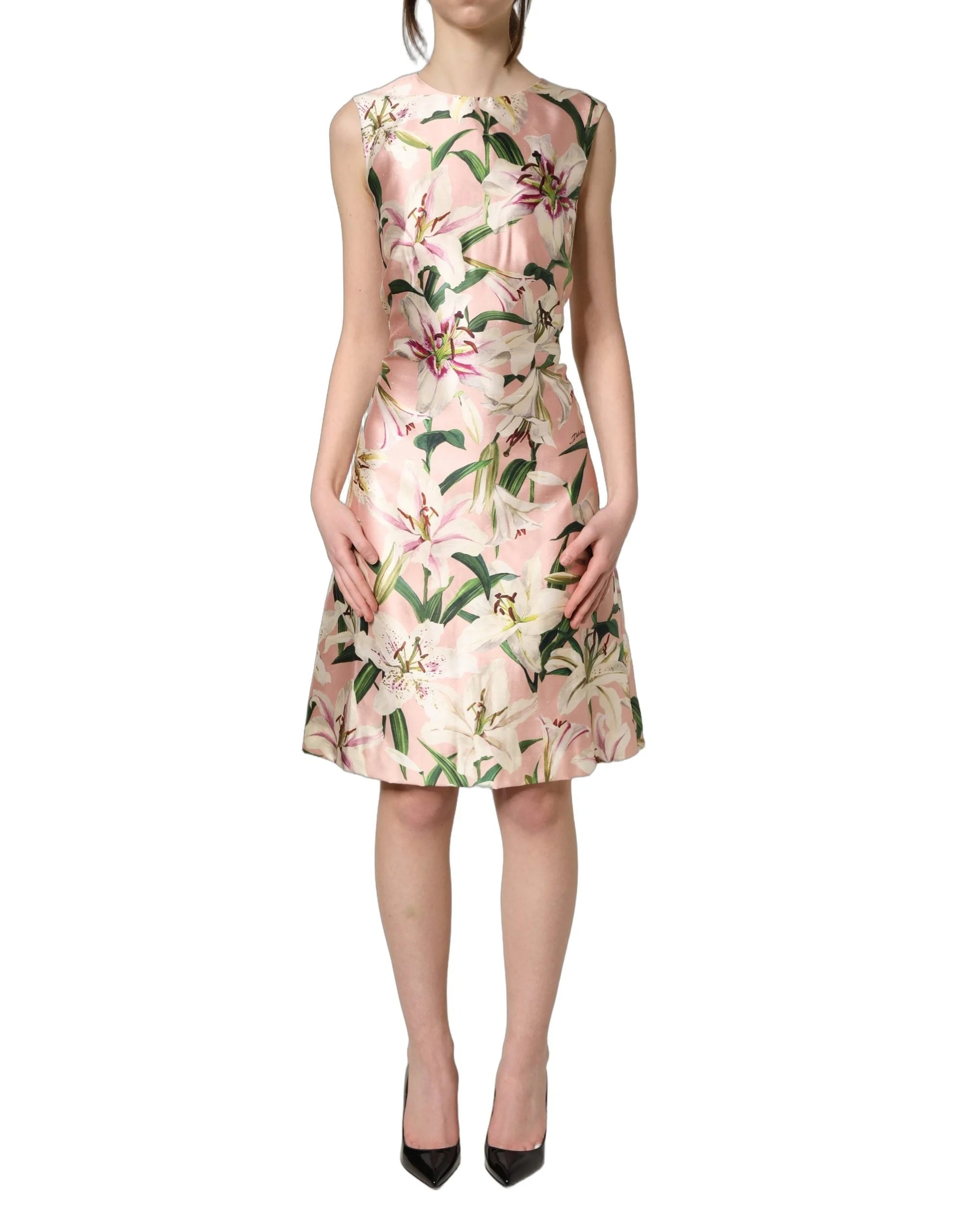 Dolce & Gabbana Light Pink LilyPrint Sleeveless Sheath Dress - IT38 | XS