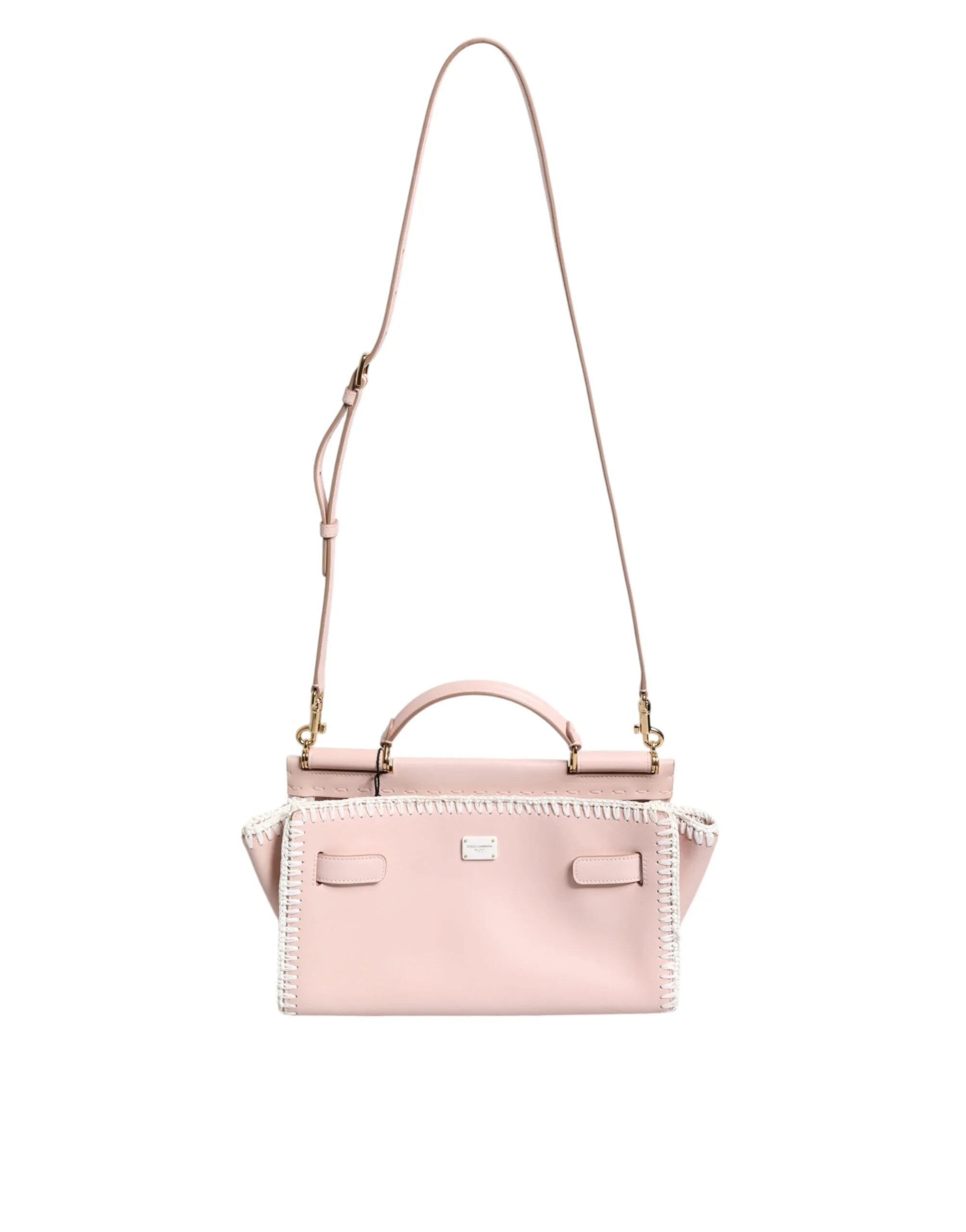 Dolce & Gabbana Light Pink Logo Plaque Soft Leather Strap Crossbody Bag - Cross Body Bags