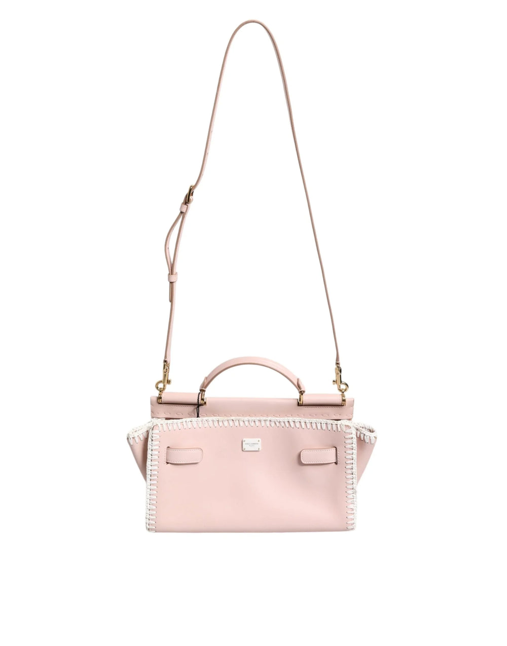Dolce & Gabbana Light Pink Logo Plaque Soft Leather Strap Crossbody Bag - Cross Body Bags