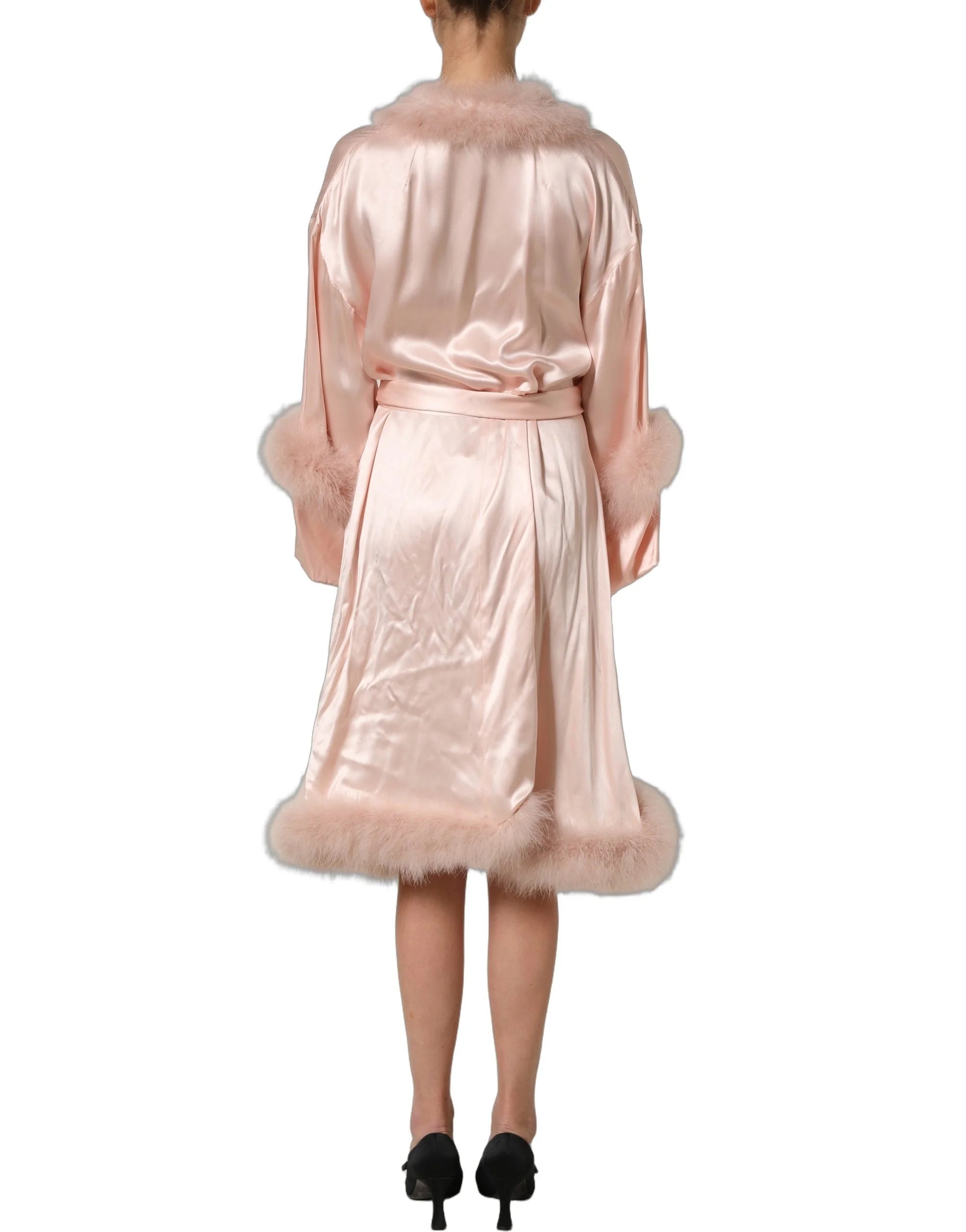 Dolce & Gabbana Light Pink Silk Turkey Feather Wrap Midi Dress - IT38 | XS