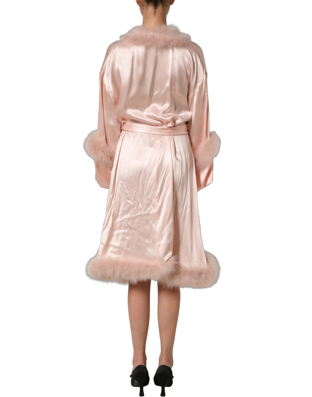 Dolce & Gabbana Light Pink Silk Turkey Feather Wrap Midi Dress - IT38 | XS
