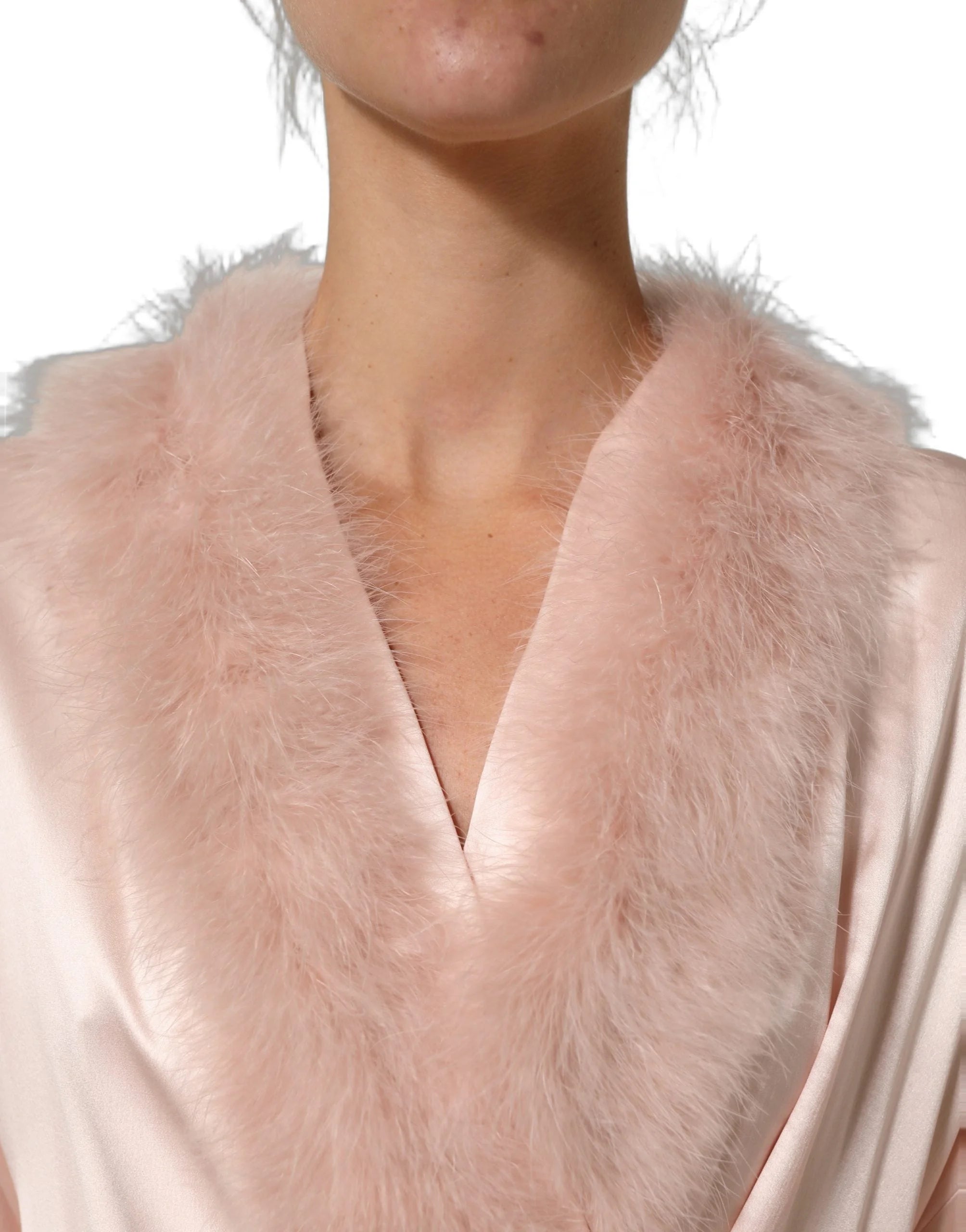 Dolce & Gabbana Light Pink Silk Turkey Feather Wrap Midi Dress - IT38 | XS