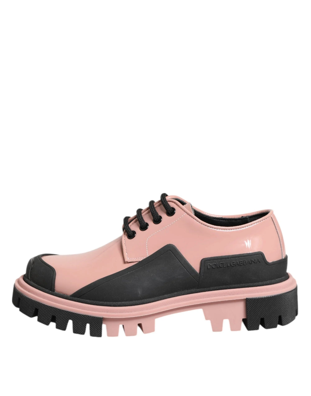 Dolce & Gabbana Light Powder Pink Black Leather Lace-Up Shoes - EU36.5/US6 - Sneakers