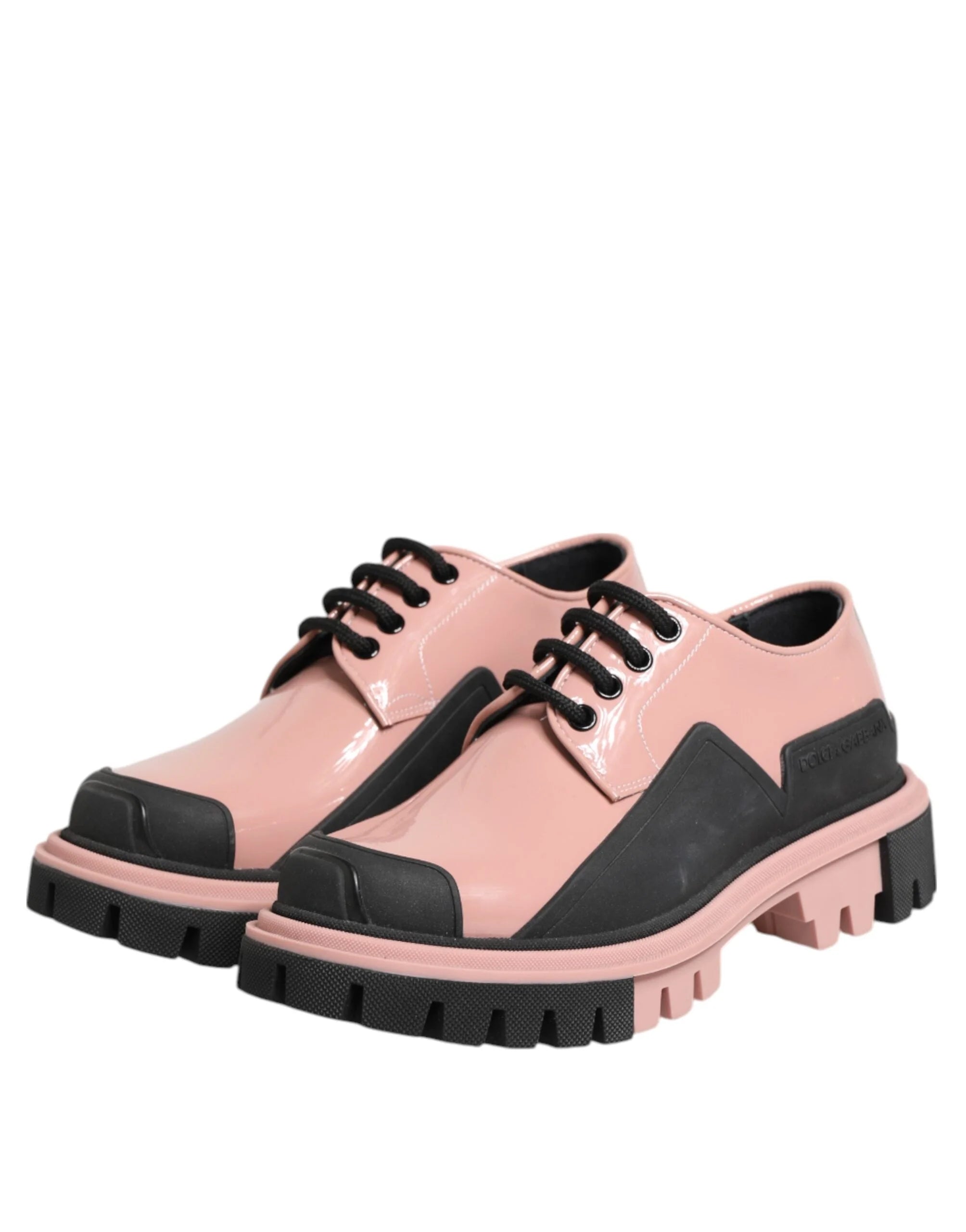 Dolce & Gabbana Light Powder Pink Black Leather Lace-Up Shoes - EU36.5/US6