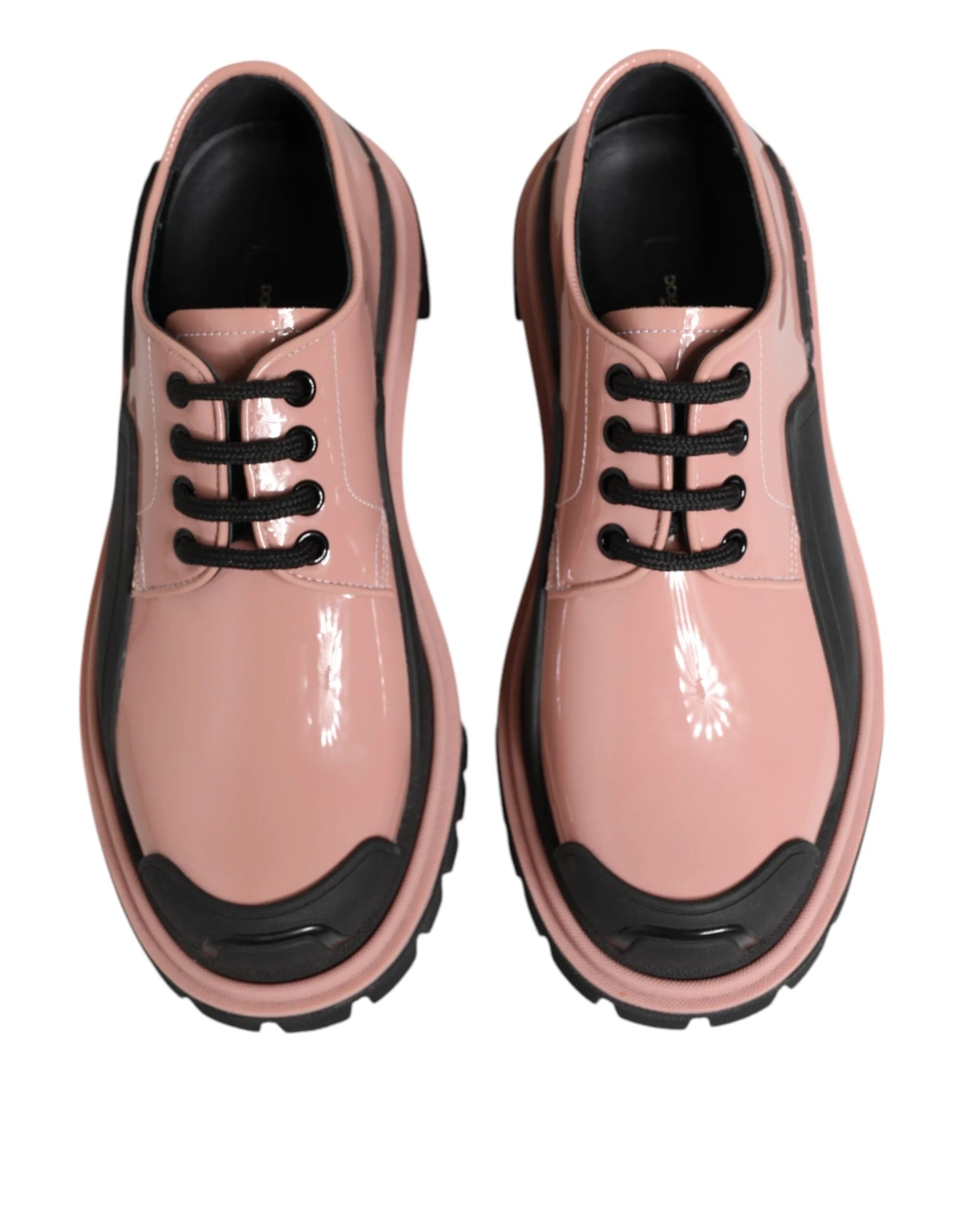 Dolce & Gabbana Light Powder Pink Black Leather Lace-Up Shoes - EU36.5/US6
