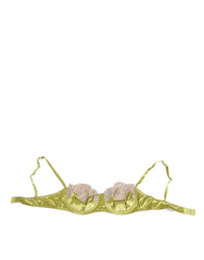 Dolce & Gabbana Lime Green Silk Satin Lace Padded Balconnet Underwear - Bras