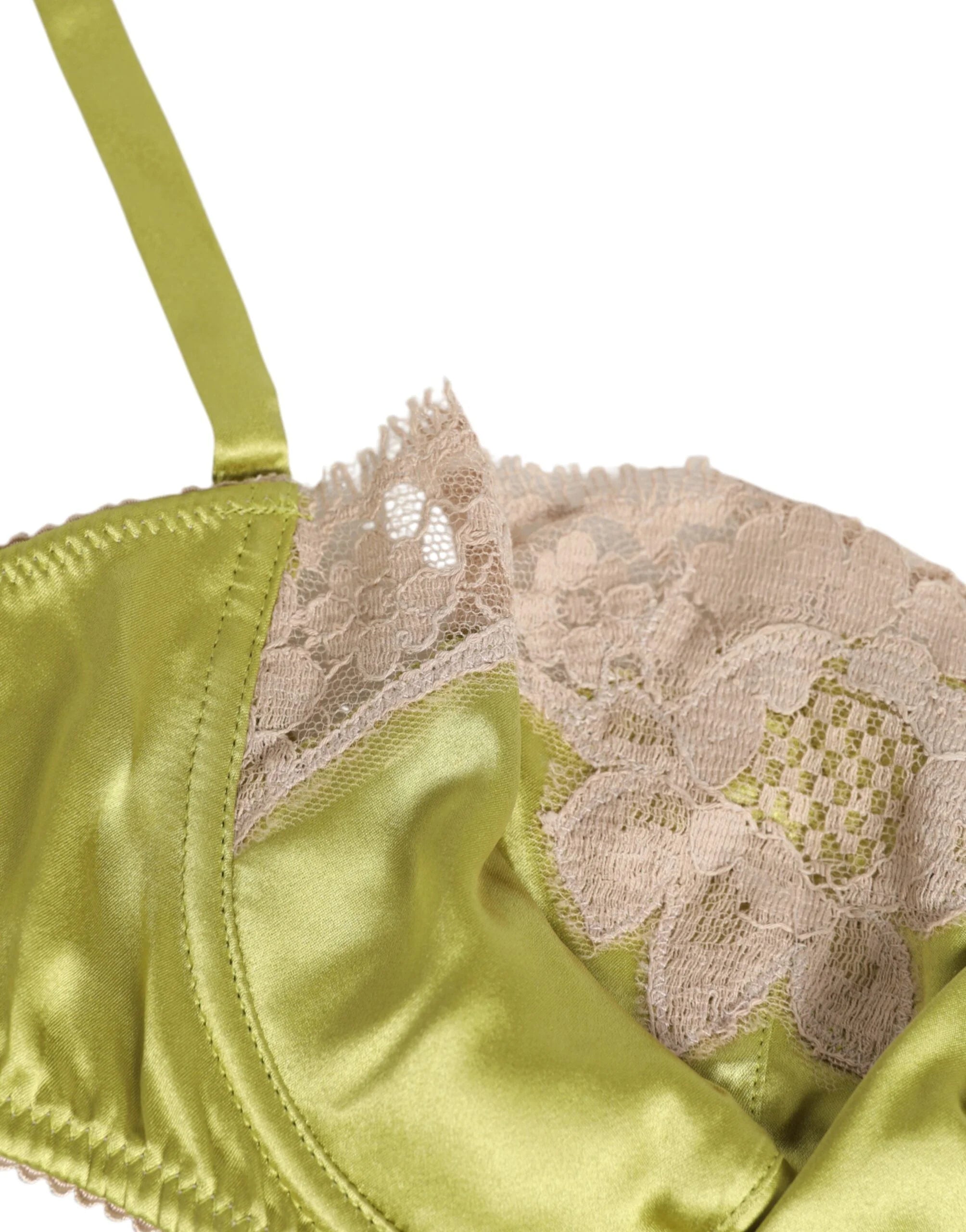 Dolce & Gabbana Lime Green Silk Satin Lace Padded Balconnet Underwear - Bras