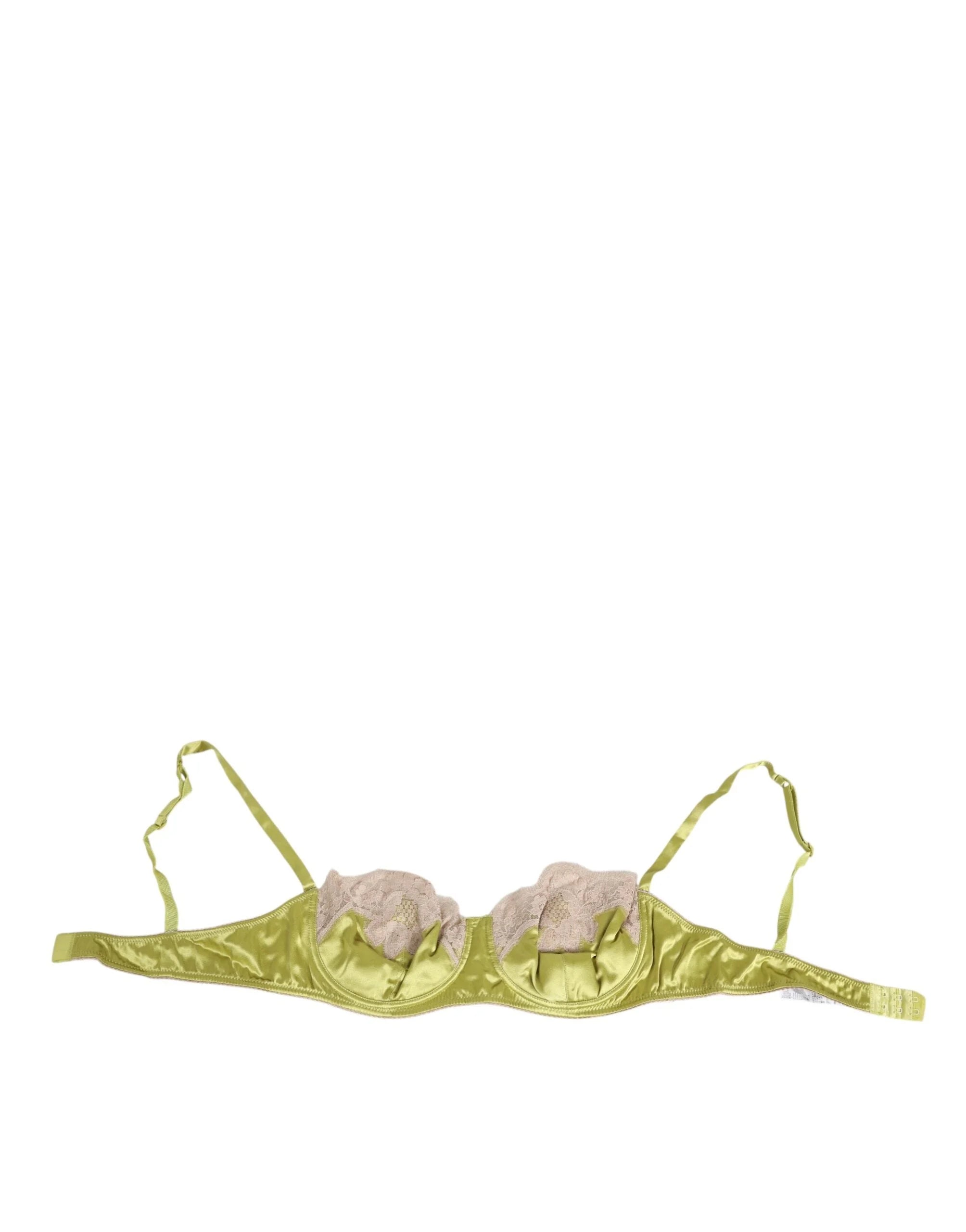 Dolce & Gabbana Lime Green Silk Satin Lace Padded Balconnet Underwear - Bras